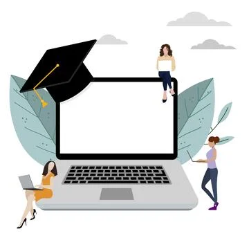 Remote study, online learning on laptop concept Stock Illustration