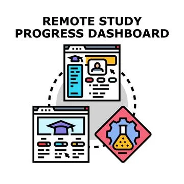 Remote study progress dashboard displaying online education management Stock Illustration