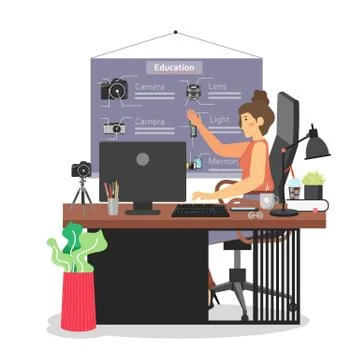 Remote teaching from home, vector flat illustration Illustrazione stock