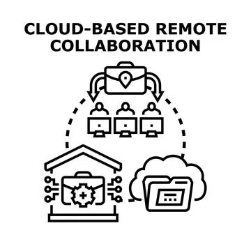 Remote team cloud collaboration and distributed workplace network イラスト素材