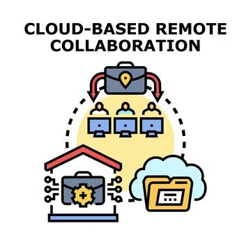 Remote team cloud collaboration and distributed workplace network Stock Illustration