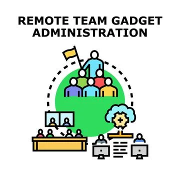 Remote team collaborating and administering gadgets through cloud technology Stock Illustration