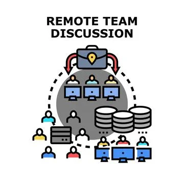 Remote team collaborating discussion concept working online Stock Illustration