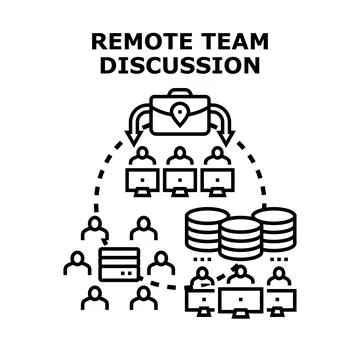 Remote team collaborating discussion concept working online Stock Illustration