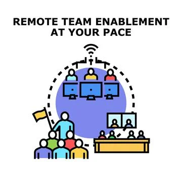 Remote team collaborating globally through virtual digital enablement Stock Illustration