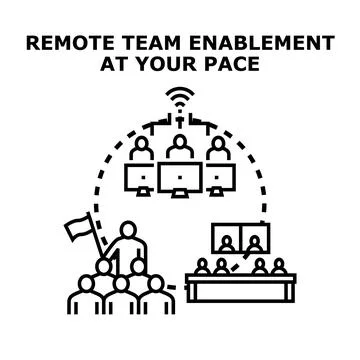 Remote team collaborating globally through virtual digital enablement Stock Illustration