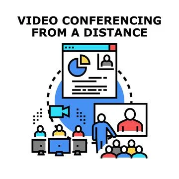Remote team collaborating over distance through virtual meeting Stock Illustration