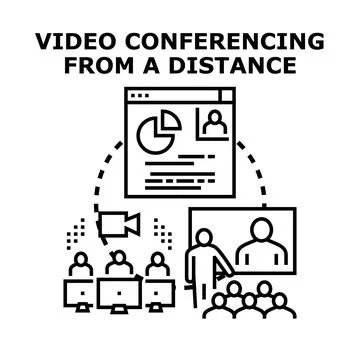 Remote team collaborating over distance through virtual meeting Stock Illustration