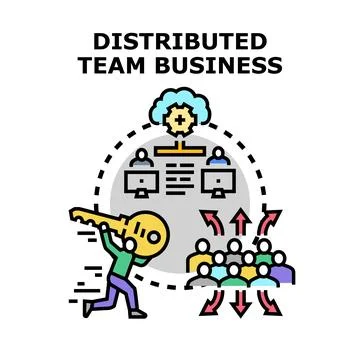 Remote team collaborating using cloud technology for business solution Stock Illustration
