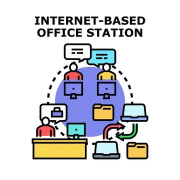 Remote team collaborating using internet based office Illustrazione stock
