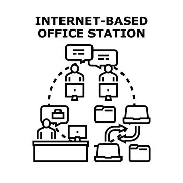 Remote team collaborating using internet based office Stock Illustration