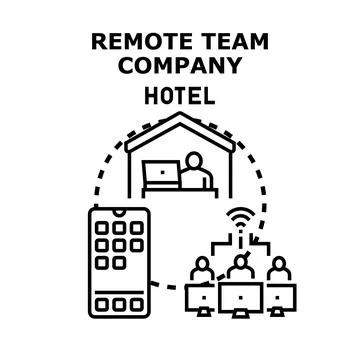 Remote team collaborating working online from different locations イラスト素材