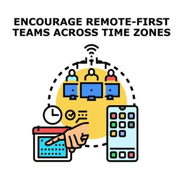 Remote team collaboration across different time zones Stock Illustration
