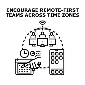 Remote team collaboration across different time zones Stock Illustration