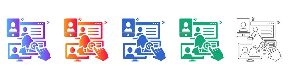 Remote Team Collaboration and Click Icons Stock Illustration
