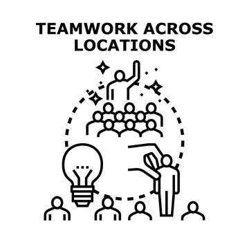 Remote team collaboration connecting global workers and ideas Illustrazione stock