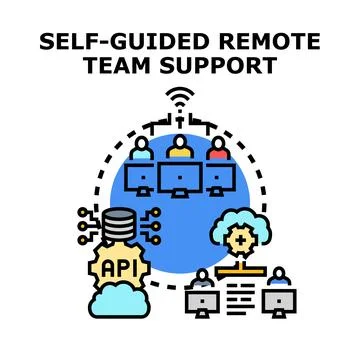 Remote team collaboration connecting through api and cloud services イラスト素材