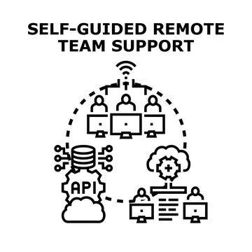 Remote team collaboration connecting through api and cloud services Stock Illustration