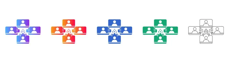 Remote Team Collaboration Network Icon Set Illustrazione stock