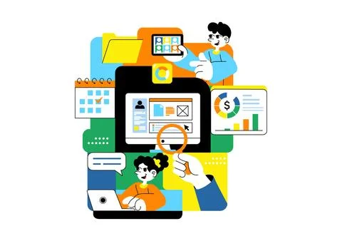 Remote Team Collaboration Tools Vector Illustration For Digital Workspace C.. Ilustração Stock