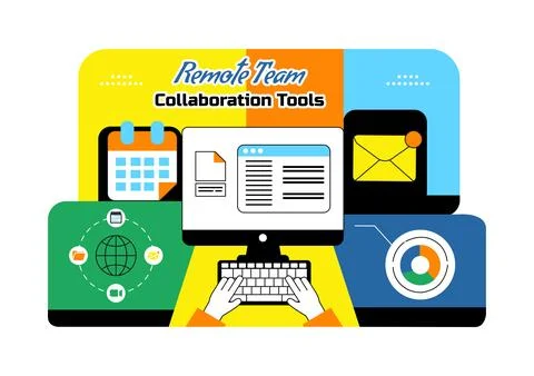 Remote Team Collaboration Tools Vector Illustration For Digital Workspace C.. Ilustração Stock