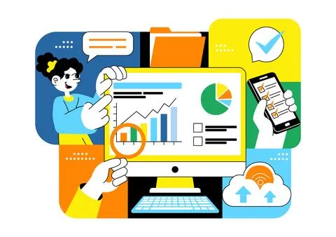 Remote Team Collaboration Tools Vector Illustration For Digital Workspace C.. Ilustração Stock