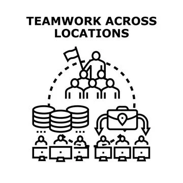 Remote team collaboration working across distant locations Stock Illustration