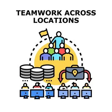 Remote team collaboration working across distant locations Stock Illustration