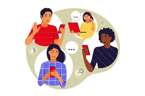 Remote team concept. Team talking online meeting. Videoconference and web com Stock Illustration