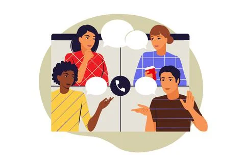 Remote team concept. Team talking online meeting. Videoconference and web com Stock Illustration