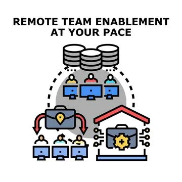 Remote team enablement facilitating work from home Stock Illustration