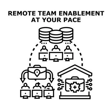 Remote team enablement facilitating work from home Stock Illustration
