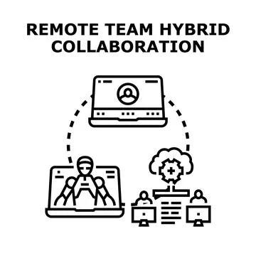 Remote team hybrid collaboration concept working digitally Stock Illustration