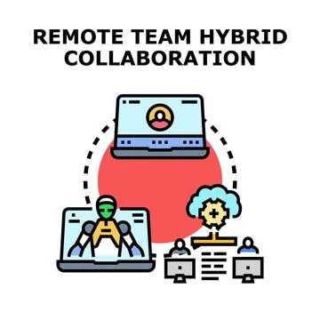 Remote team hybrid collaboration concept working digitally Stock Illustration