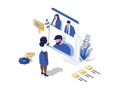 Remote Team Isometric Illustration Ilustración de archivo
