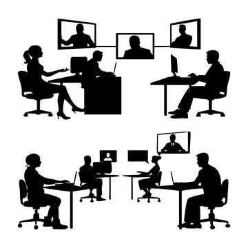 Remote Team Meeting in Office Setting 스톡 일러스트