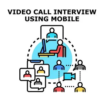 Remote team members participating in video call interview 스톡 일러스트