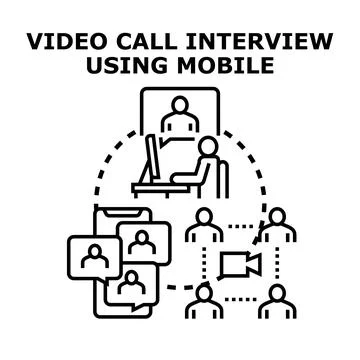 Remote team members participating in video call interview 스톡 일러스트