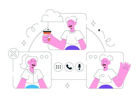 Remote Team Offsite Illustration Featuring Virtual Team Collaboration, Onli.. Ilustración de archivo