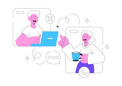 Remote Team Offsite Illustration Featuring Virtual Team Collaboration, Onli.. Ilustración de archivo