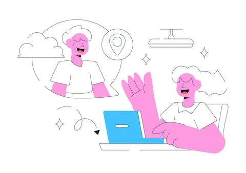 Remote Team Offsite Illustration Featuring Virtual Team Collaboration, Onli.. Ilustración de archivo