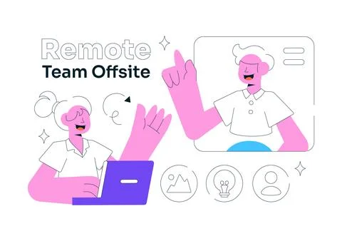 Remote Team Offsite Illustration Featuring Virtual Team Collaboration, Onli.. Ilustración de archivo