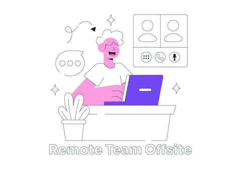 Remote Team Offsite Illustration Featuring Virtual Team Collaboration, Onli.. Ilustración de archivo