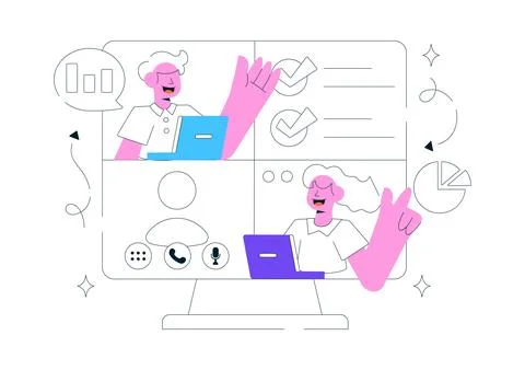 Remote Team Offsite Illustration Featuring Virtual Team Collaboration, Onli.. Ilustración de archivo
