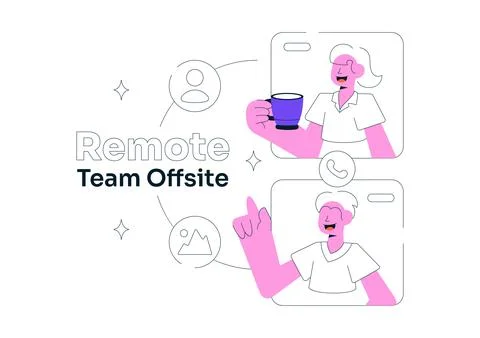 Remote Team Offsite Illustration Featuring Virtual Team Collaboration, Onli.. Ilustración de archivo