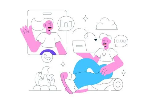 Remote Team Offsite Illustration Featuring Virtual Team Collaboration, Onli.. Ilustración de archivo