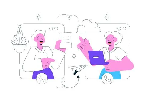 Remote Team Offsite Illustration Featuring Virtual Team Collaboration, Onli.. Ilustración de archivo