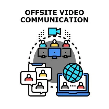 Remote team video communication global business meeting Stock Illustration