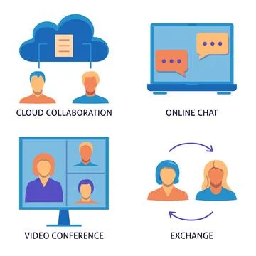 Remote teamwork flat icon set Illustrazione stock