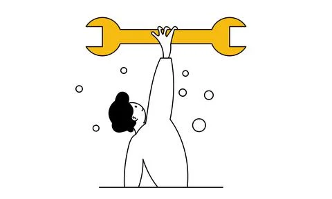Remote technical support and holding wrench vector illustration concept. Serv Stock Illustration